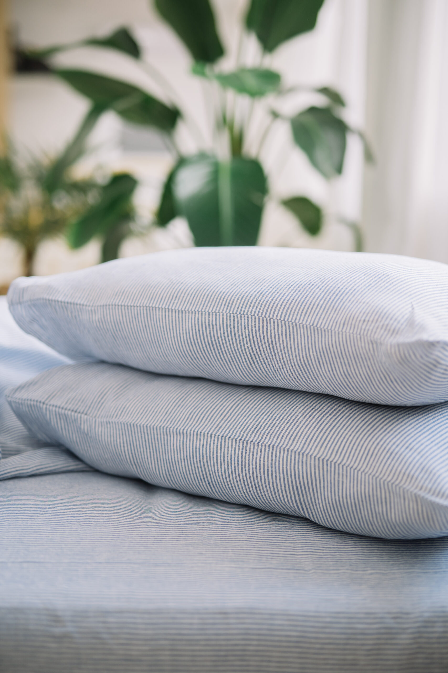 Set Ocean Blue Small Stripes Fețe de Pernă 50x60 și Cearșaf 90x200