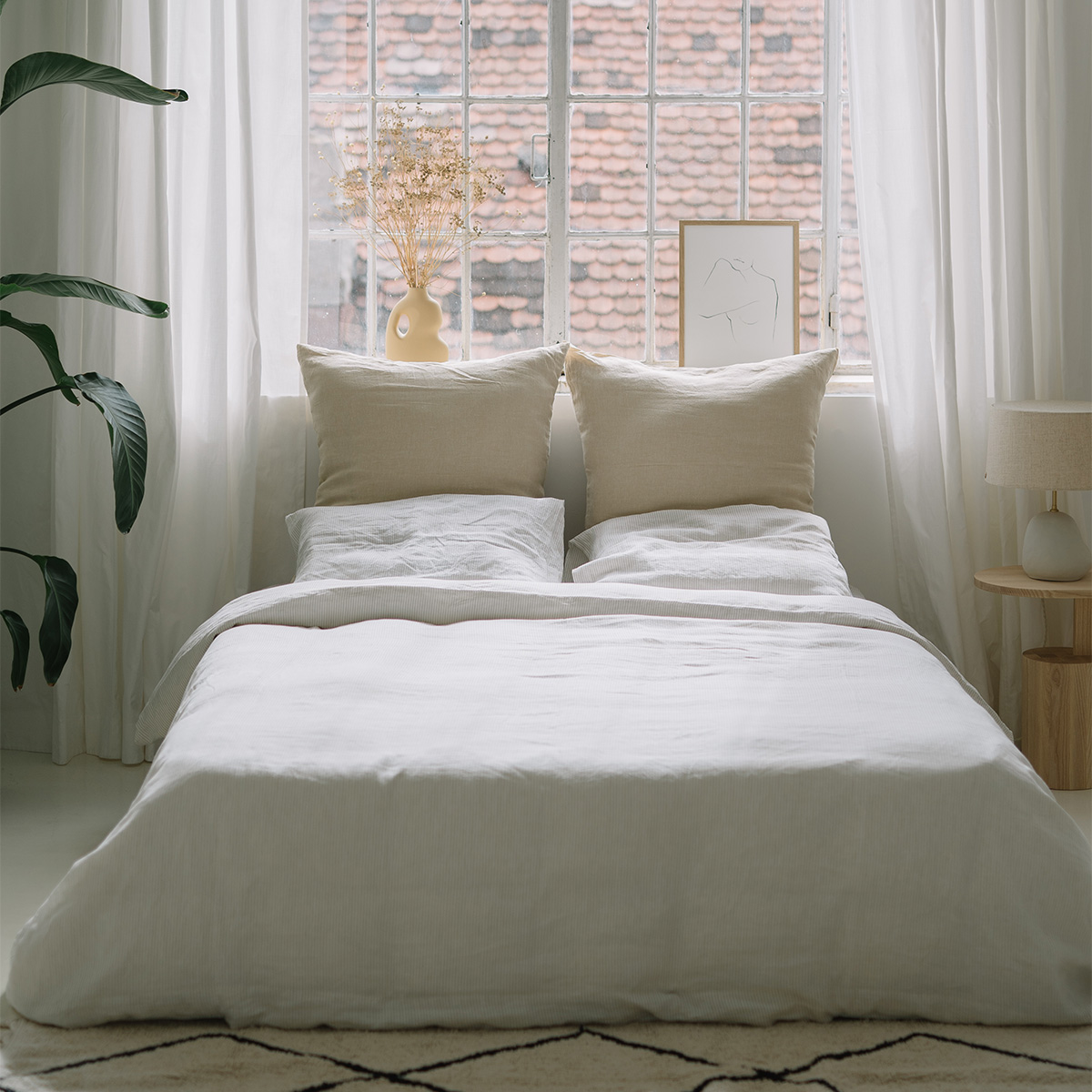 Set Natural Small Stripes Fețe de Pernă 80x80 și Husă Pilotă 220x240